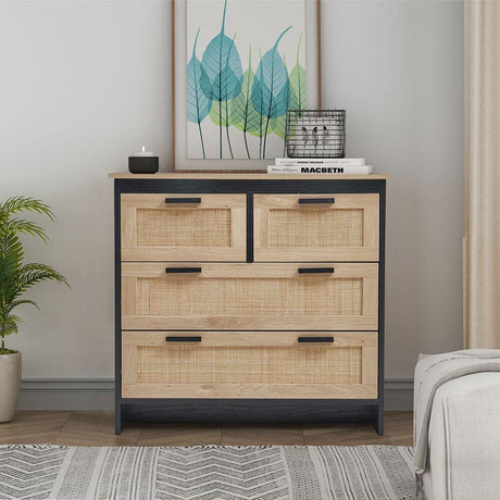 Wooden Vintage Storage Cabinet with Rattan Drawer Console Table Cabinets Living and Home 