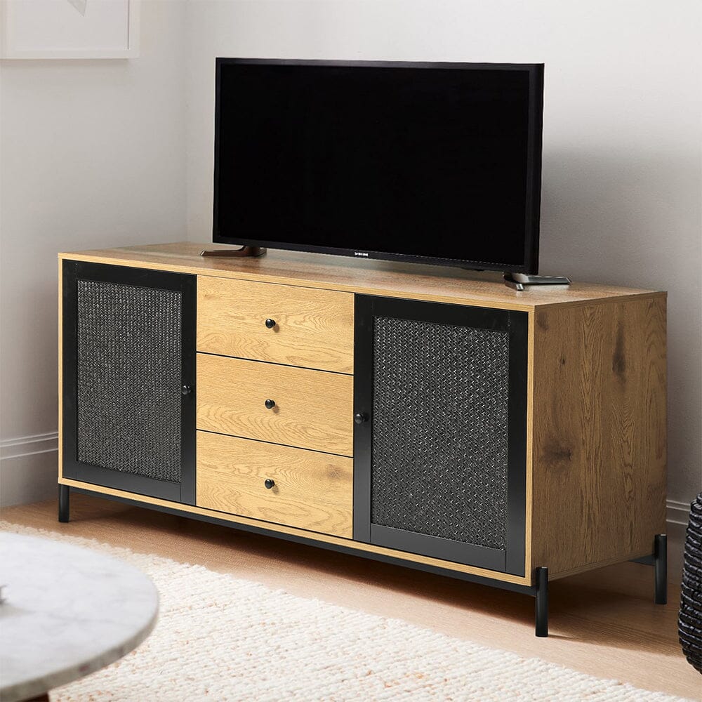 155cm W Natural Solid Large Sideboard Rattan Cabinet with Drawers Cabinets Living and Home 