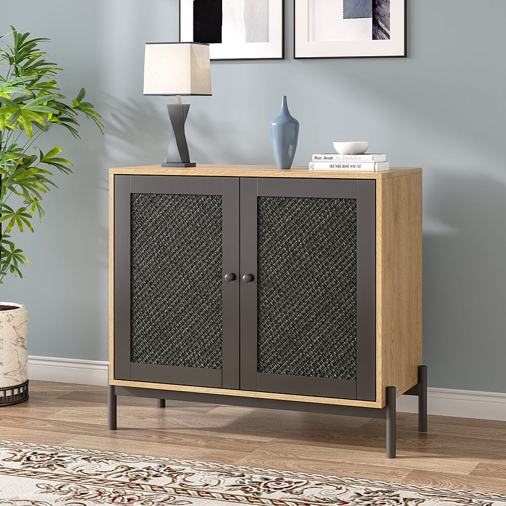 2 Door Small Sideboard Rattan Natural Wood Cabinet Cabinets Living and Home 