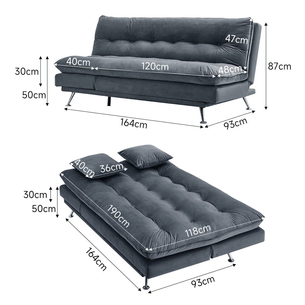 190cm Sofa Bed Fabric Upholstered Tufted with 3 Seater Blue/Grey Sofa Beds Living and Home 