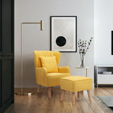 Yellow/Grey Contemporary Upholstered Wingback Chair and Footstool Set Wingback Chairs Living and Home 