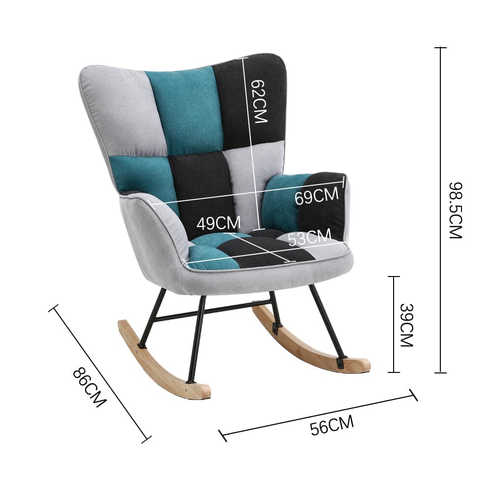 3ft Patchwork Upholstered Rocking Chair with Metal Legs Wooden Skates Rocking Chairs Living and Home 