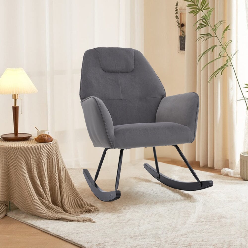 Modern Grey Rocking Chair with Velvet Upholstered – Living and Home