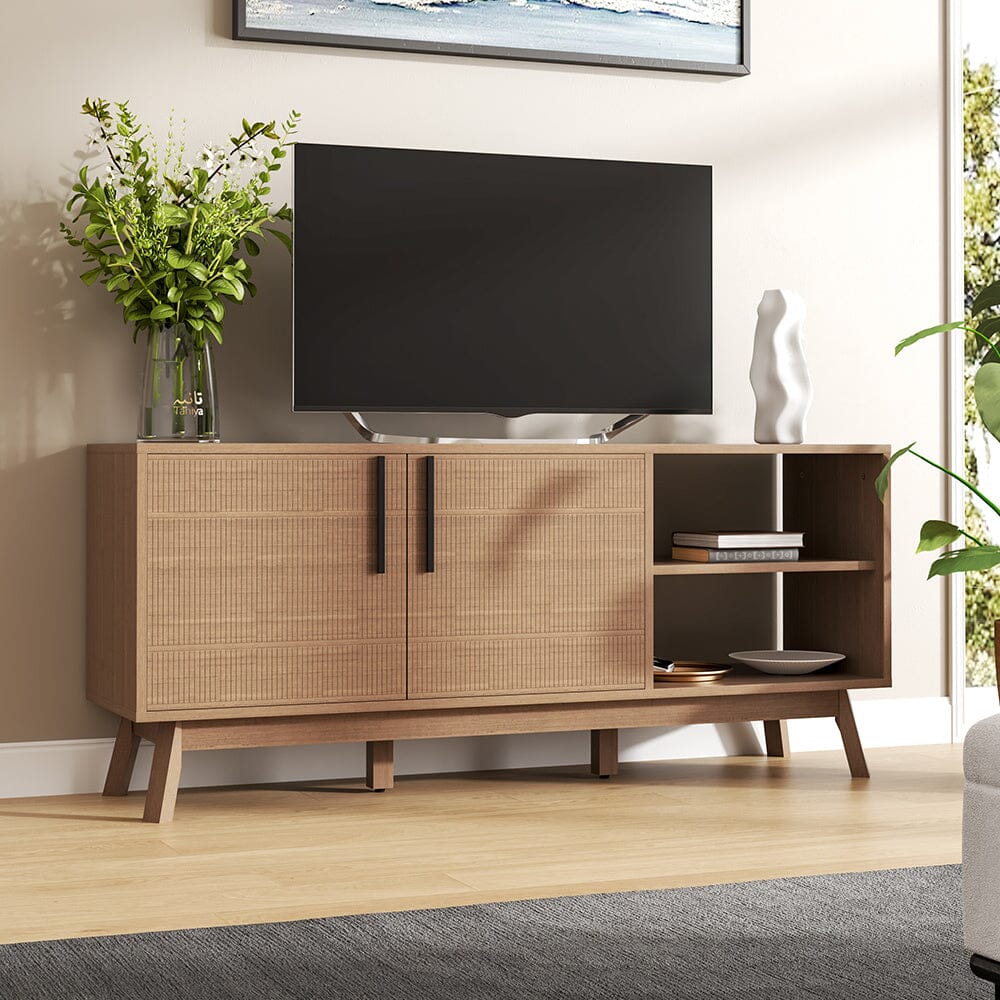 Wooden TV Stand with Storage Cabinet and Open Shelves – Living and Home