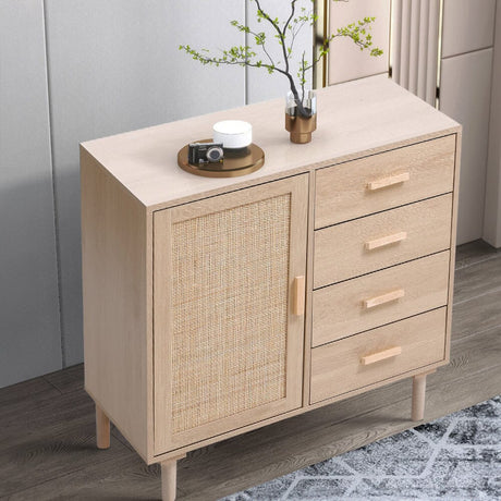 Wood and Rattan Accent Side Cabinet Living and Home 