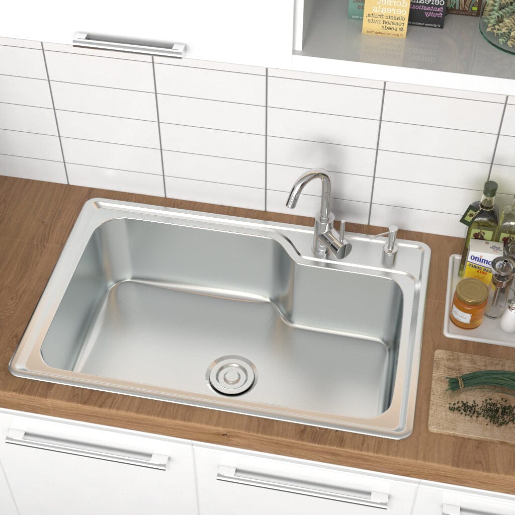 60/68cm W Stainless Steel Kitchen Sink Single Bowl Catering Kitchen Sinks Living and Home 