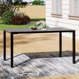 150cm Wood Effect Garden Dining Table with Parasol Hole in Grey Garden Dining Tables Living and Home 