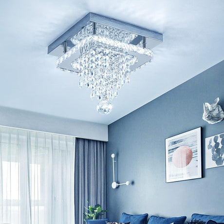 Modern Square Crystal Ceiling Light with Droplets Living and Home 