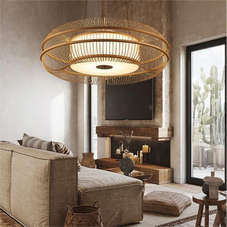 Lightsin Drum-Shaped Hanging LED Bamboo Pendant Light Lightsin UK 70cm Dia 