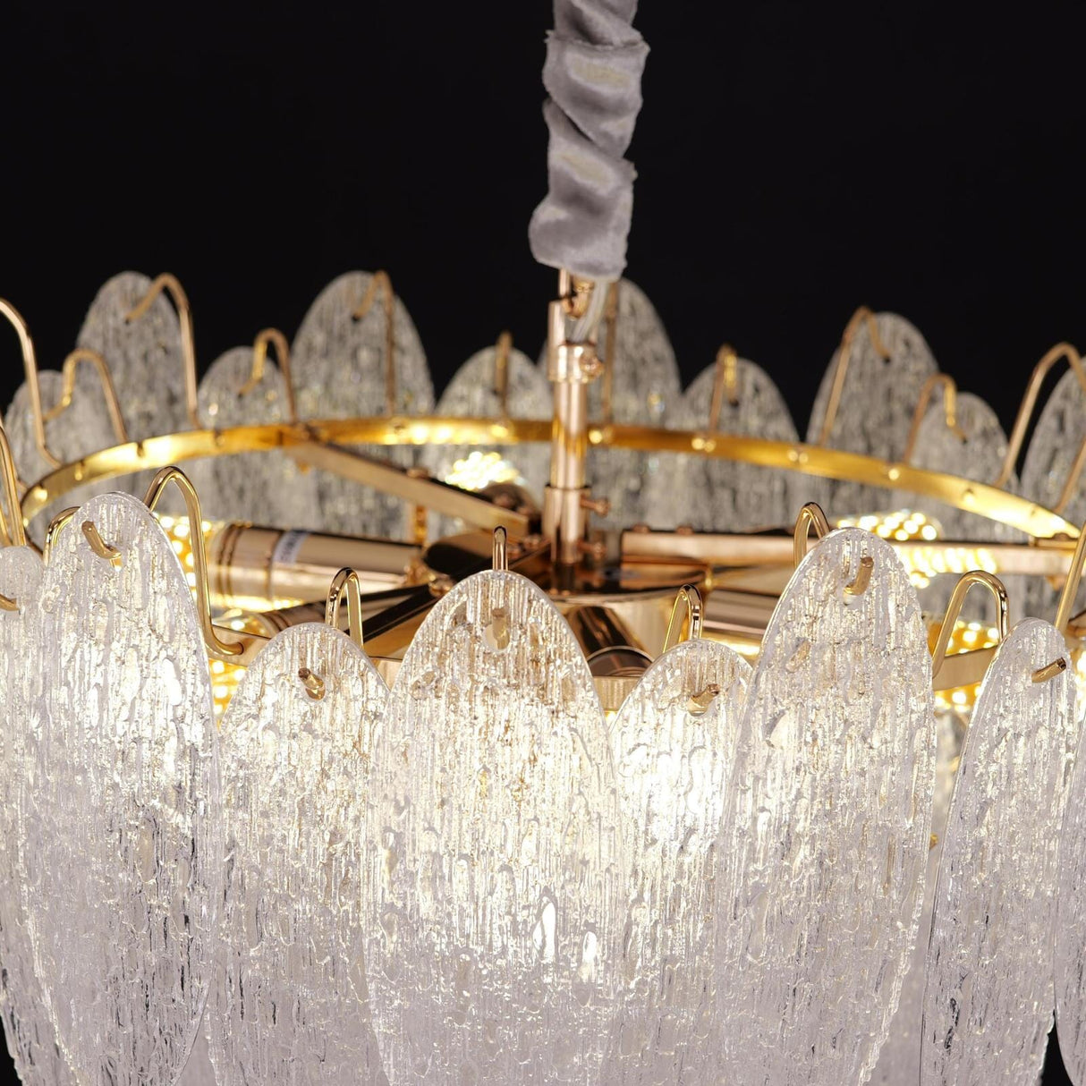 Lightsin Elegant Layered Design Champagne Gold Luxury Glass Chandelier Lightsin UK 