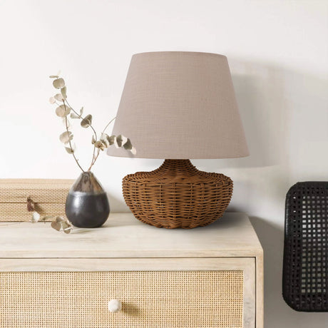 Lightsin Handwoven Rattan Table Lamp with Linen Shaded Lightsin UK 