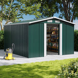 Waterproof 6x8/8x8/10x8ft Metal Shed with Gable Roof Charcoal/Green Garden Sheds Living and Home 