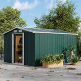 Waterproof 6x8/8x8/10x8ft Metal Shed with Gable Roof Charcoal/Green Garden Sheds Living and Home 