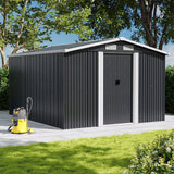 Waterproof 6x8/8x8/10x8ft Metal Shed with Gable Roof Charcoal/Green Garden Sheds Living and Home 