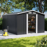 Waterproof 6x8/8x8/10x8ft Metal Shed with Gable Roof Charcoal/Green Garden Sheds Living and Home 