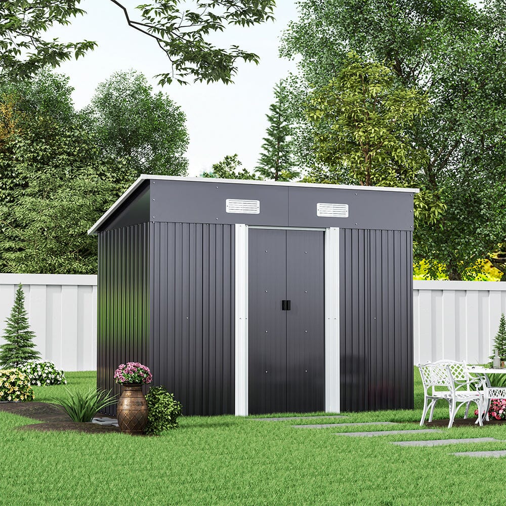 4' x 6' ft / 4' x 8' ft Garden Shed with Skillion Roof Top Steel Garden Sheds Living and Home 4' x 8' ft Black 