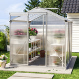 Greenhouse 4x6ft/ 6x6ft/ 8x6ft/ 10x8ft Silver Aluminum Framed with Vent Greenhouses Living and Home 8' x 6' ft With base frame 