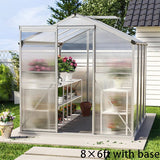 4x6ft/ 6x6ft/ 8x6ft/ 10x8ft Silver Aluminum Framed Greenhouse with Vent Greenhouses Living and Home 8' x 6' ft With base frame 