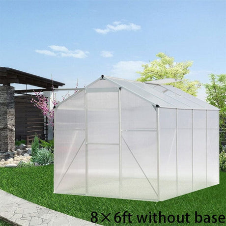 4x6ft/ 6x6ft/ 8x6ft/ 10x8ft Silver Aluminum Framed Greenhouse with Vent Greenhouses Living and Home 8' x 6' ft Without base frame 