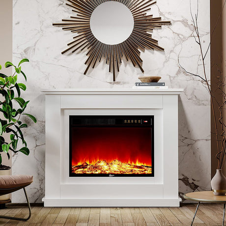 Smallbee Elegant 39-Inch Freestanding Electric Fireplace Suite with Wooden Mantel Smallbee UK 39 Inch 