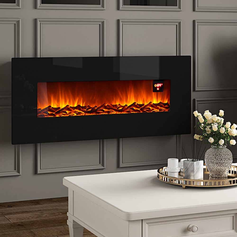 Black 50 Inch Wall Mounted Electric Fire with Log 1800W Electric Fireplace Wall Mounted Fireplaces Living and Home 