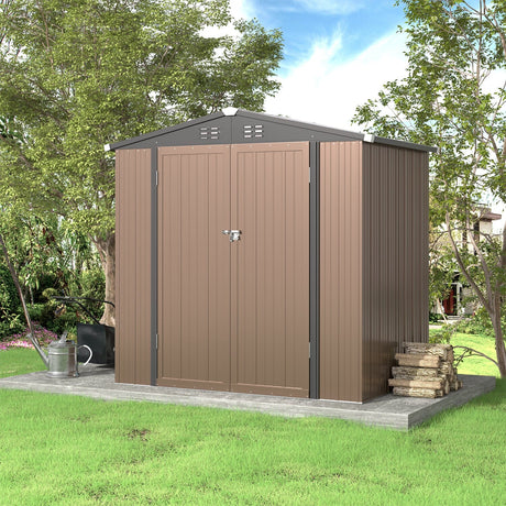 5 x3 /6.5 x4 /8 x6 ft Classic Lockable Tool Storage Bike Shed Brown Metal Shed Garden Sheds Living and Home 