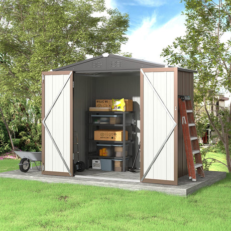 5 x3 /6.5 x4 /8 x6 ft Classic Lockable Tool Storage Bike Shed Brown Metal Shed Garden Sheds Living and Home 