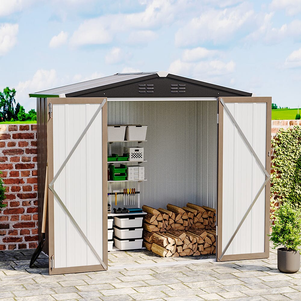 Classic Lockable Tool Storage Bike Shed Brown Metal Shed for Garden Storage Garden Sheds Living and Home W 130 x L 200 x H 189 cm 