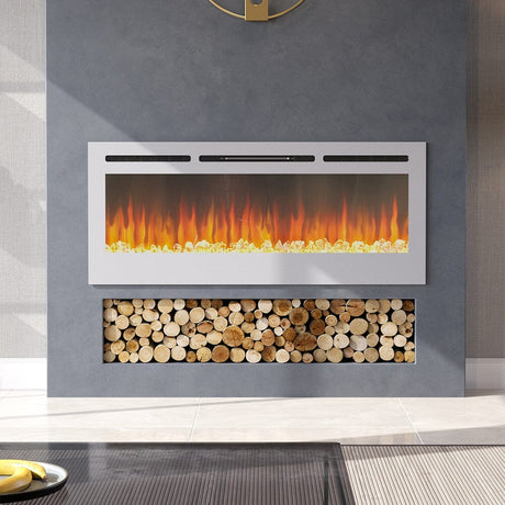 Linear Electric Fireplace Recessed in White Living and Home 