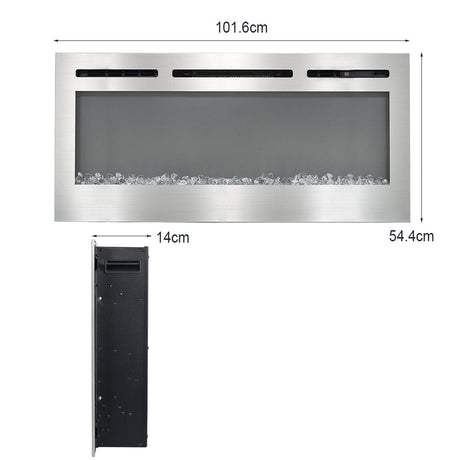 Linear Electric Fireplace Recessed in Chrome Living and Home 54.4cm H x 101.6cm W x 14cm D 