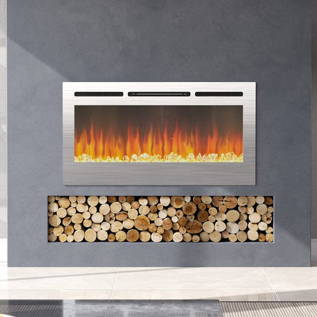 Linear Electric Fireplace Recessed in Chrome Living and Home 