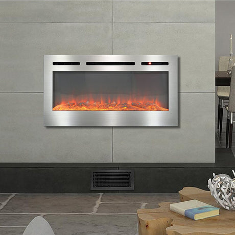 Linear Electric Fireplace Recessed in Chrome Living and Home 