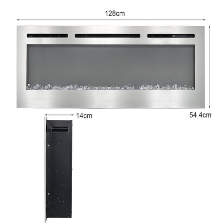 Linear Electric Fireplace Recessed in Chrome Living and Home 54.4cm H x 128cm W x 14cm D 