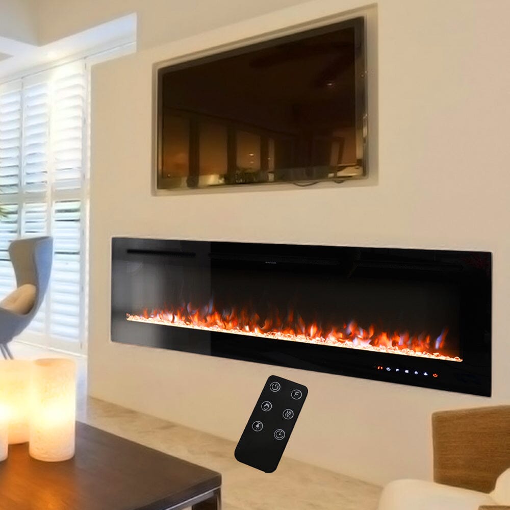 70/80 Inch Inset Electric Fireplace Built-In Heater with 9 Flame Colour Wall Mounted Fireplaces Living and Home 