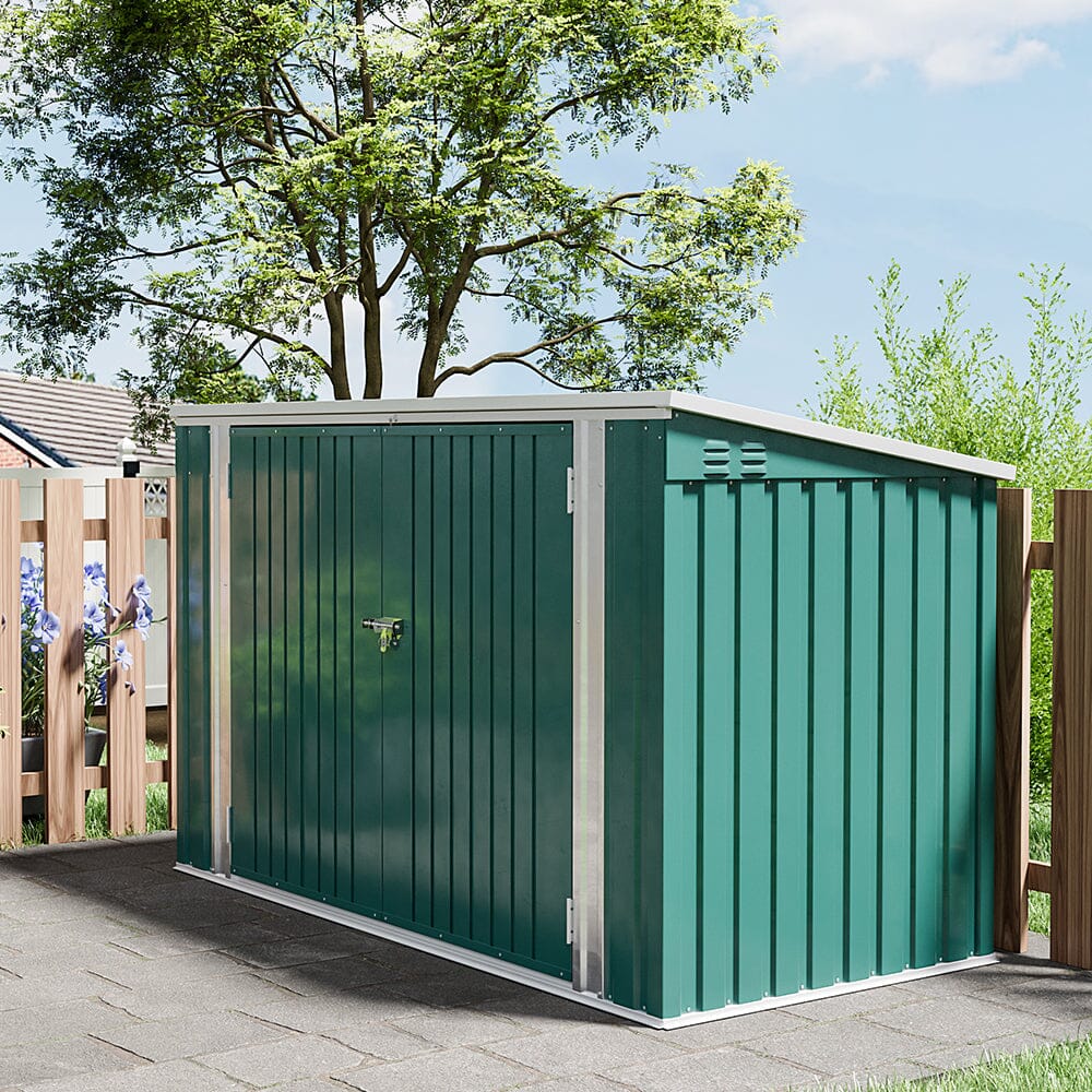 6/7ft Lockable Steel Garden Metal Junk/Bike Storage Shed Green/Black/Grey Bike & Bin Sheds Living and Home 