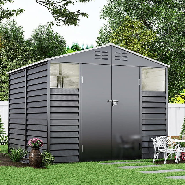 Charcoal Steel Tool Shed with Front Windows and Ventilation Living and Home 