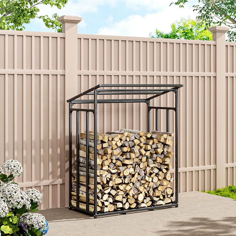 Garden Sanctuary Metal Tube Firewood Rack with PE Cover Roof Garden Sheds Living and Home 