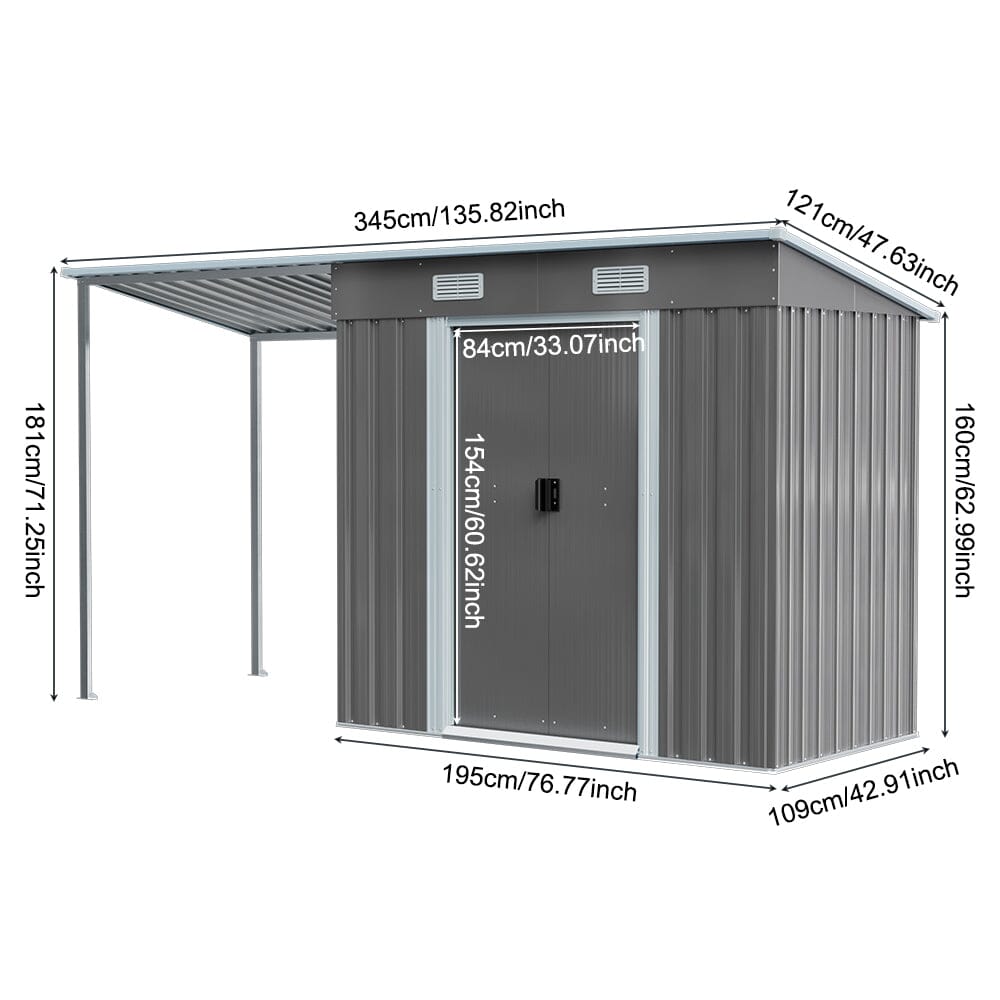 6X9FT Outdoor Metal Pent Roof Storage Shed with Lean-to Living and Home 