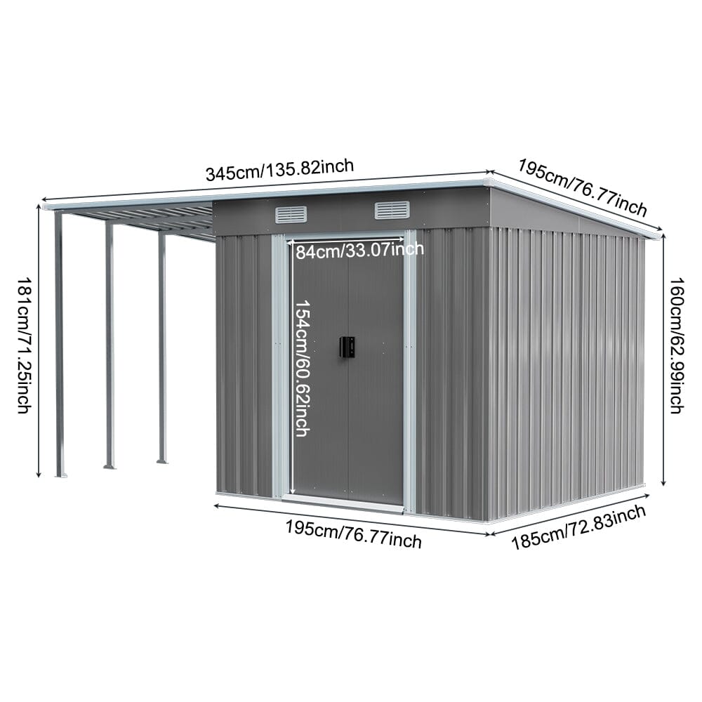 6X9FT Outdoor Metal Pent Roof Storage Shed with Lean-to Living and Home 