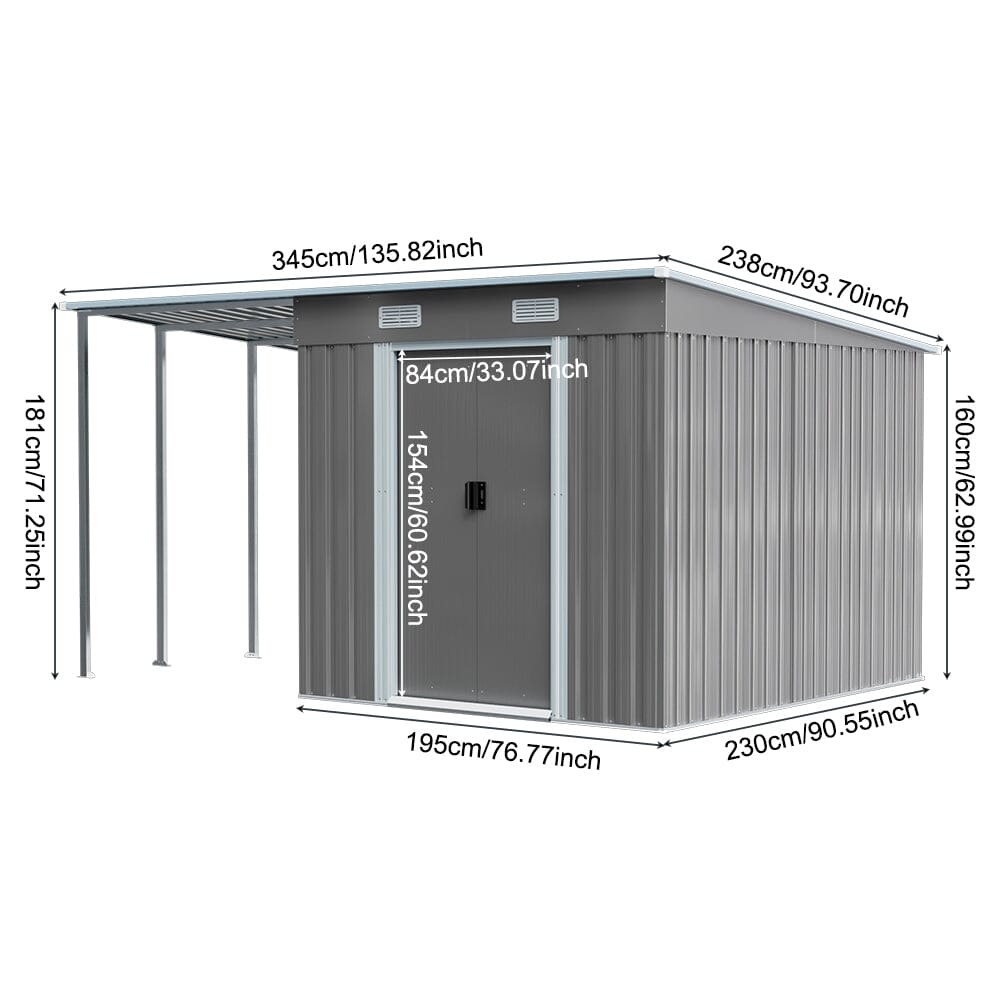 6X9FT Outdoor Metal Pent Roof Storage Shed with Lean-to Living and Home 