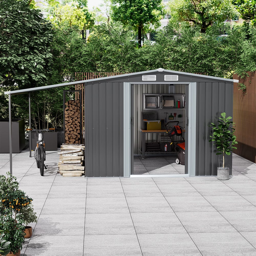 Outdoor Metal Storage Shed with Lean-to Living and Home 248cm W x 248cm D x 178cm H 