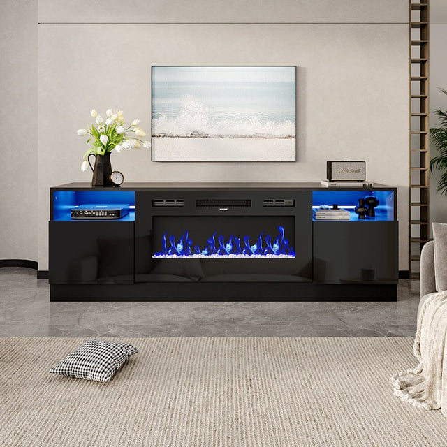 Livingandhome Recessed Electric Fireplace TV Stand with Closed Storage Living and Home Black 