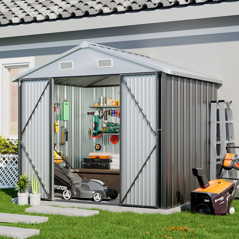 Outdoor Metal Storage Shed with Lockable Double Swing Doors Living and Home 