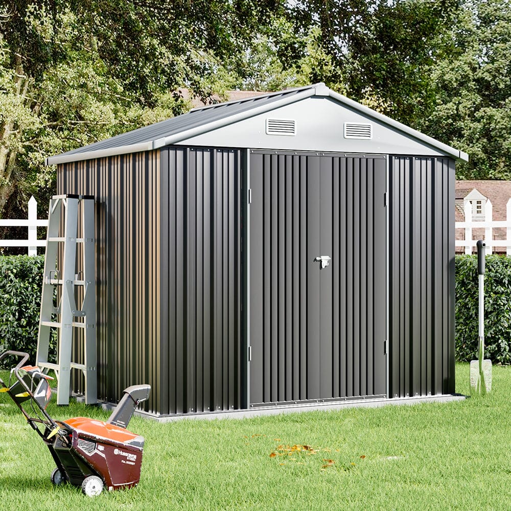 Outdoor Metal Storage Shed with Lockable Double Swing Doors Living and Home 