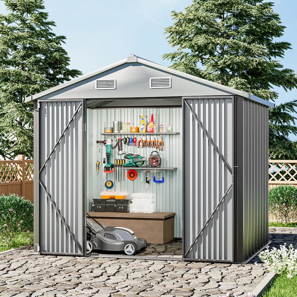 Outdoor Metal Storage Shed with Lockable Double Swing Doors Living and Home 