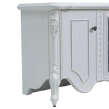 Elegant White Resin Carved TV Stand with Integrated Fireplace Cabinet Smallbee UK 