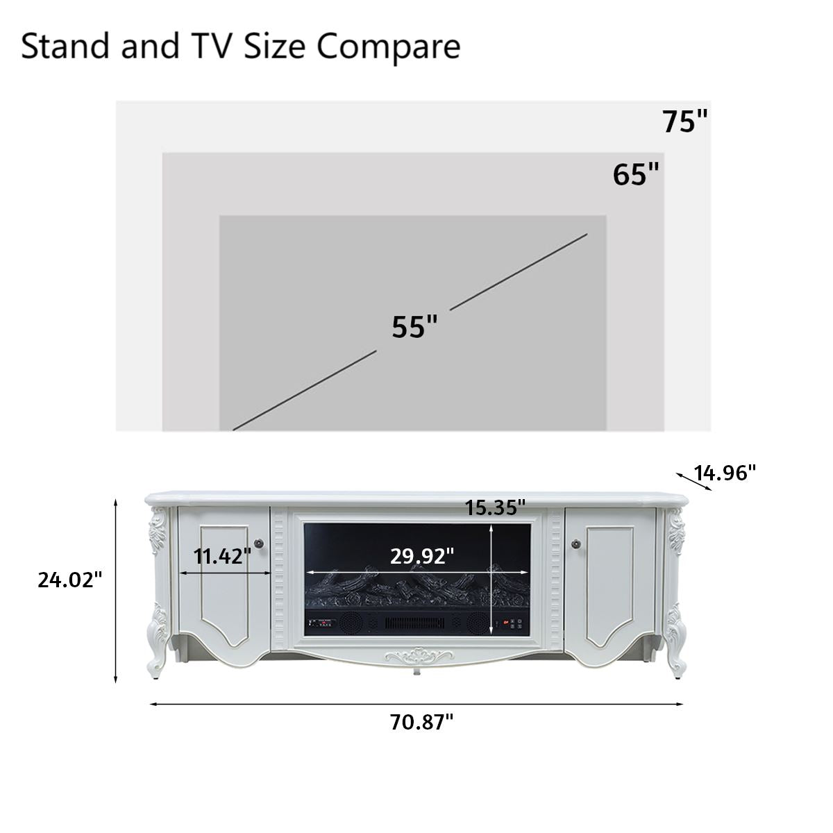 Smallbee Freestanding Fireplaces 180cm W TV Stand 30 Inch Electric Fireplace with Remote Freestanding Fireplaces Smallbee UK 