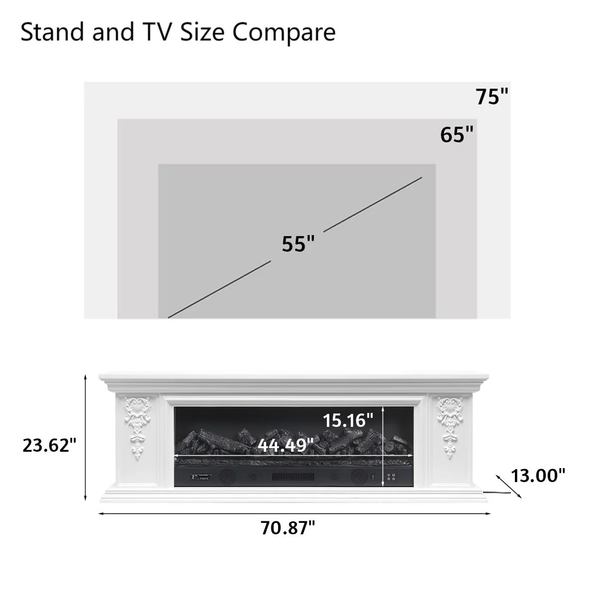 Sophisticated White Freestanding Fireplace Mantel TV Stand with Electric Insert Living and Home 