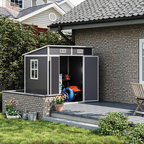 Outdoor Plastic Garden Storage Shed Living and Home 194.1cm W x 123.5cm D x 183 cm H 