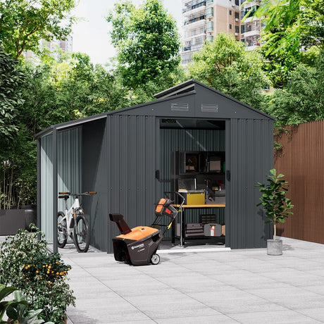 Outdoor Galvanized Steel Storage Shed with Lean-to Living and Home 